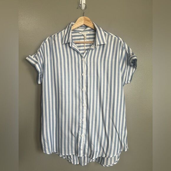Beach Lunch Lounge Spencer slate blue striped button down shirt oversize - Picture 3 of 6